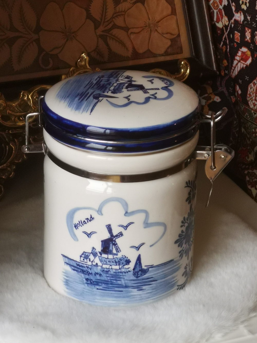 Blue & White Ceramic Airtight Food Storage Canister